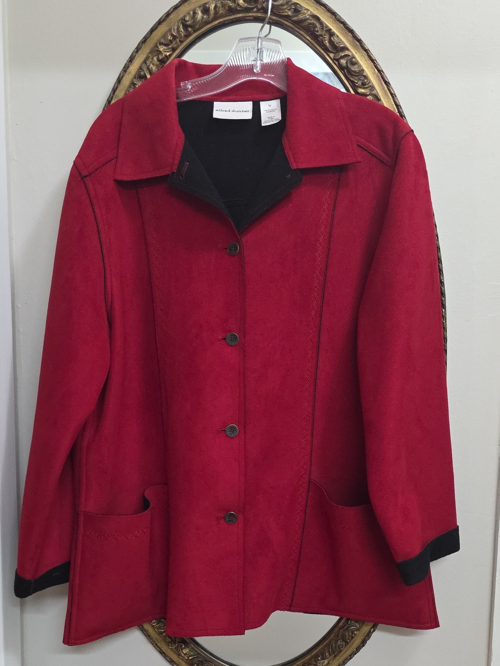 Alfred Dunner Women's Red Suede Like Button-Front Coat Size 12
